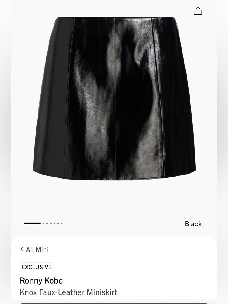 Ronny Kobo Knox Black Glossy Faux-Leather Mini Skirt. Size S. Nwt